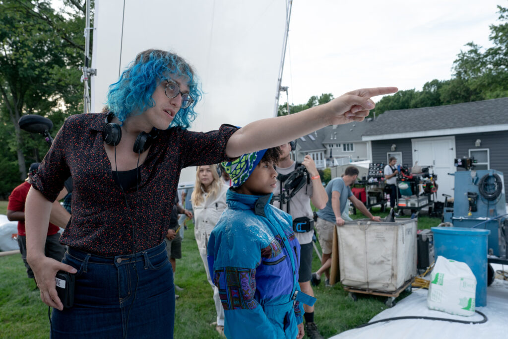 (L-R) JaneSchoenbrun, Ian Foreman on the set of “I Saw the TV Glow” Credit: SpencerPazer/Courtesy A24