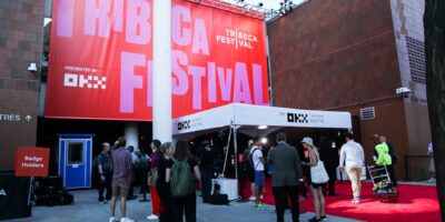 NEW YORK, NY, USA - JUNE 9, 2022: Atmosphere at entrance to Tribeca Film Festival at BMCC Tribeca Performing Arts Center
