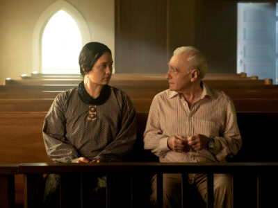 Lily Gladstone and Martin Scorsese on set of “Killers of the Flower Moon”