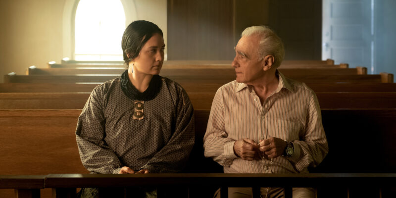 Lily Gladstone and Martin Scorsese on set of “Killers of the Flower Moon”