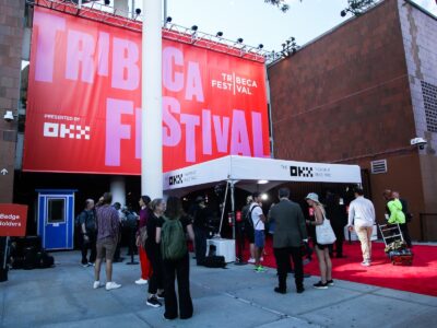 NEW YORK, NY, USA - JUNE 9, 2022: Atmosphere at entrance to Tribeca Film Festival at BMCC Tribeca Performing Arts Center