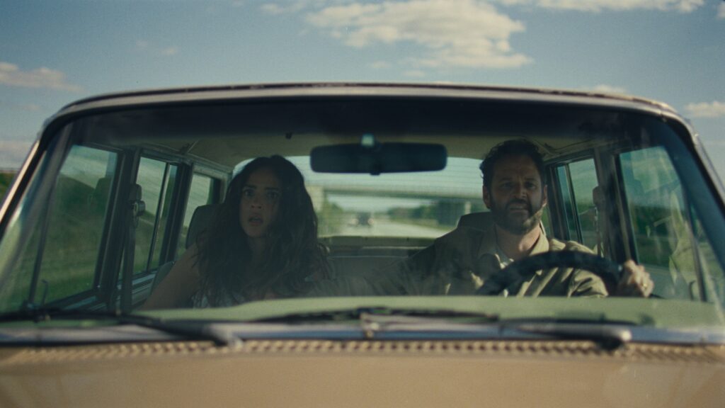 Adria Arjona and Kyle Marvin in SPLITSVILLE