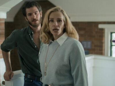 (L to R) Andrew Garfield as Hank and Julia Roberts as Alma in AFTER THE HUNT, from Amazon MGM Studios.