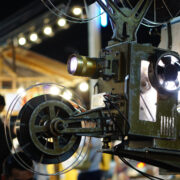 Bangkok,Thailand- Dec,2018: Retro festival, Thai people are watching movies through old film projector.